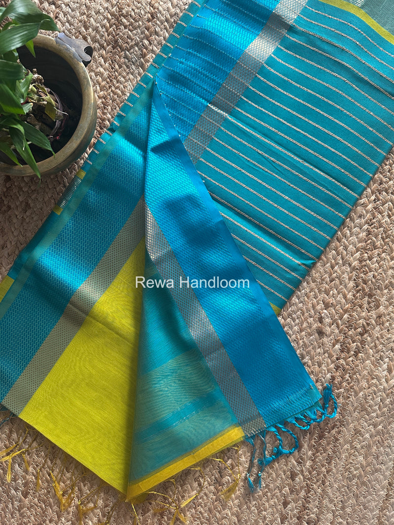 Maheshwari Lemon Yellow Resham Thread Border Saree RTS081