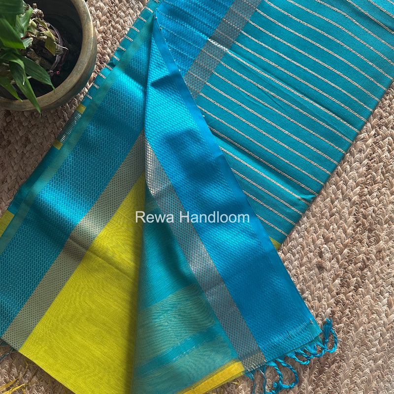 Maheshwari Lemon Yellow Resham Thread Border Saree RTS081