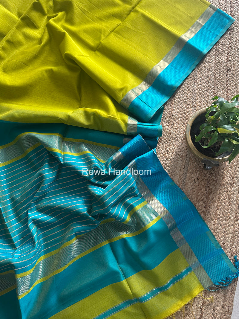 Maheshwari Lemon Yellow Resham Thread Border Saree RTS081