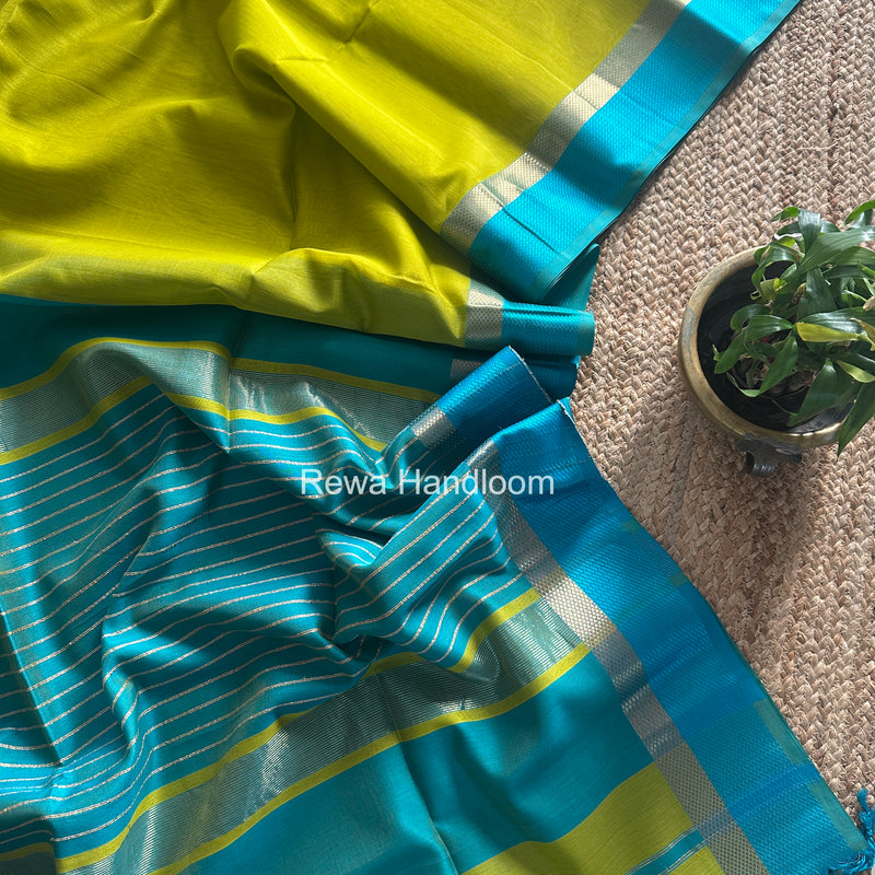 Maheshwari Lemon Yellow Resham Thread Border Saree RTS081