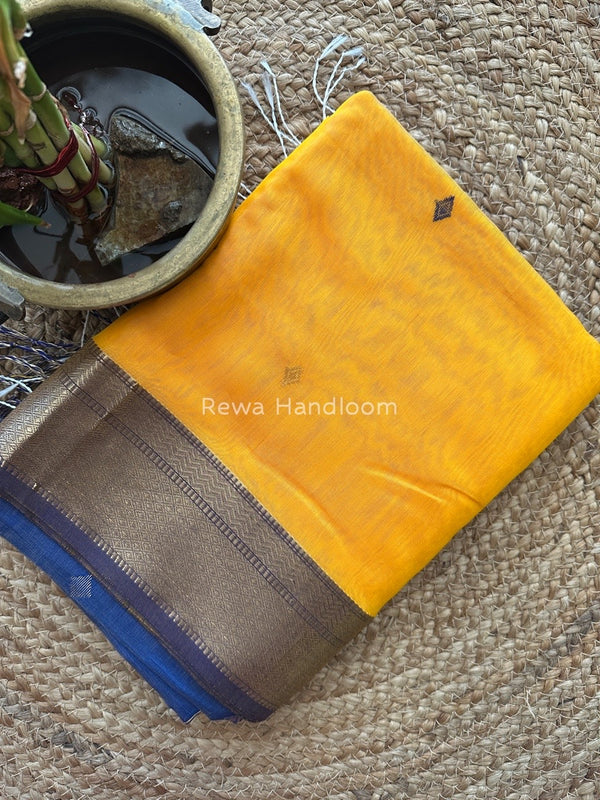 Golden Yellow Zari Butti Maheshwari Saree PTB0126