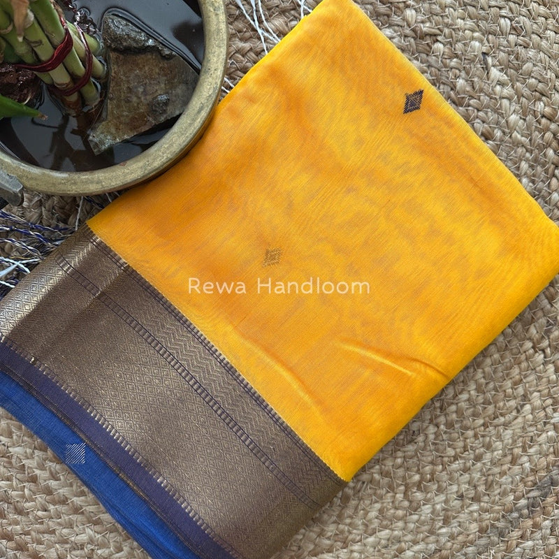 Golden Yellow Zari Butti Maheshwari Saree PTB0126