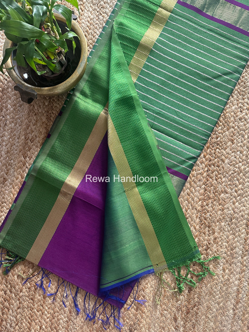 Maheshwari Violet Resham Thread Border Saree RTS078