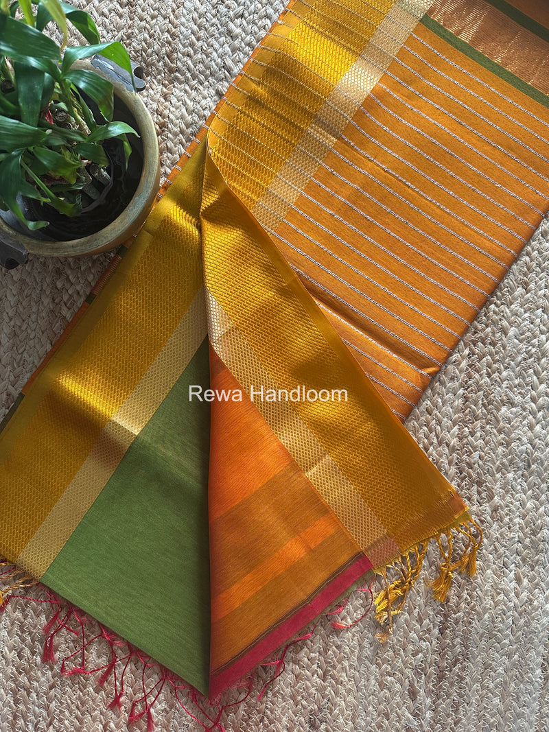 Maheshwari Mehendi Green Resham Thread Border Saree RTS083