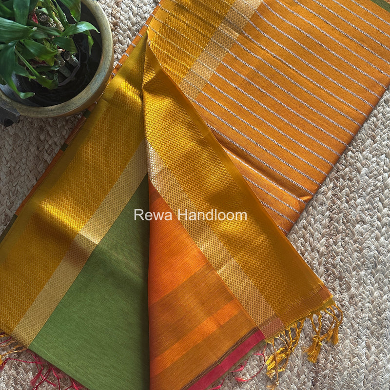 Maheshwari Mehendi Green Resham Thread Border Saree RTS083