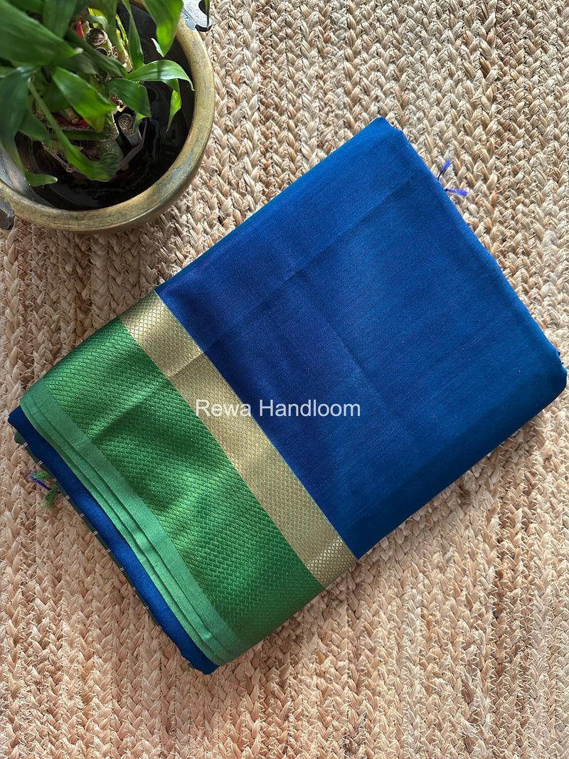 Maheshwari Blue Resham Thread Border Saree RTS086