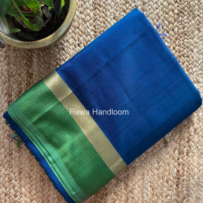 Maheshwari Blue Resham Thread Border Saree RTS086
