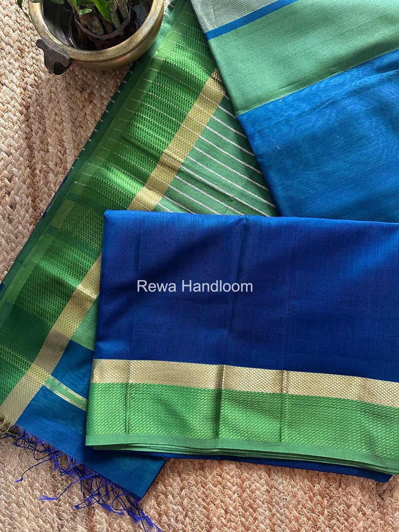 Maheshwari Blue Resham Thread Border Saree RTS086