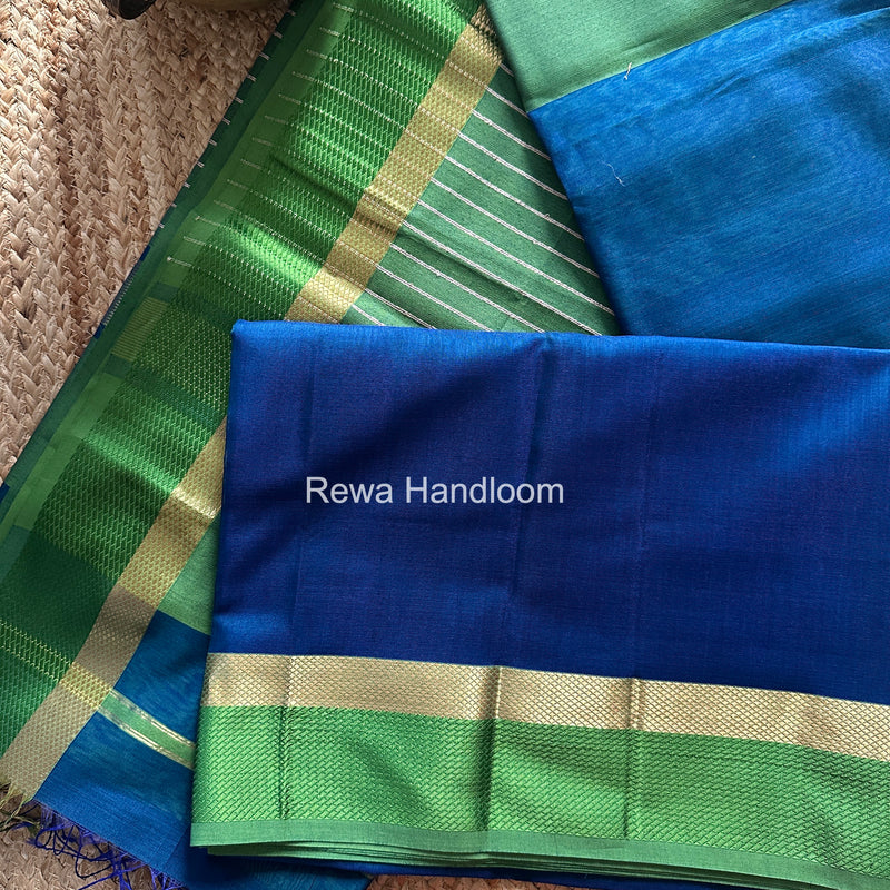 Maheshwari Blue Resham Thread Border Saree RTS086