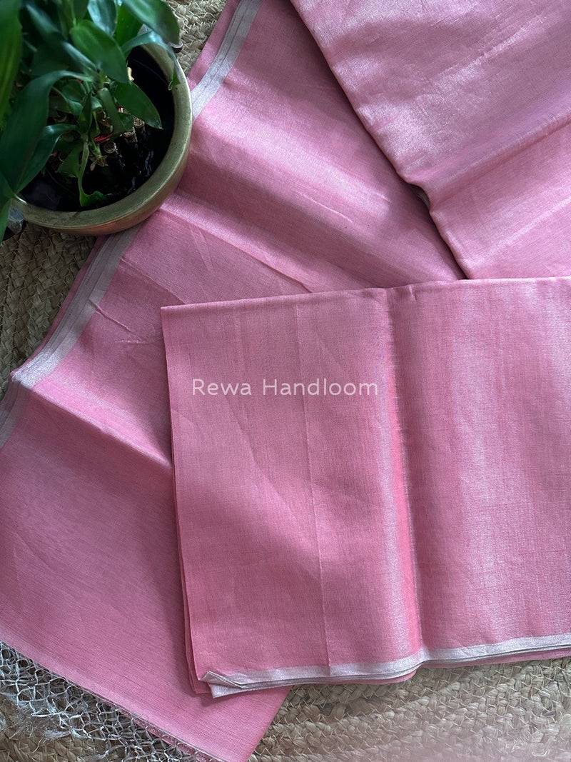 Maheshwari Baby Pink Silver Tissue Saree TSS011