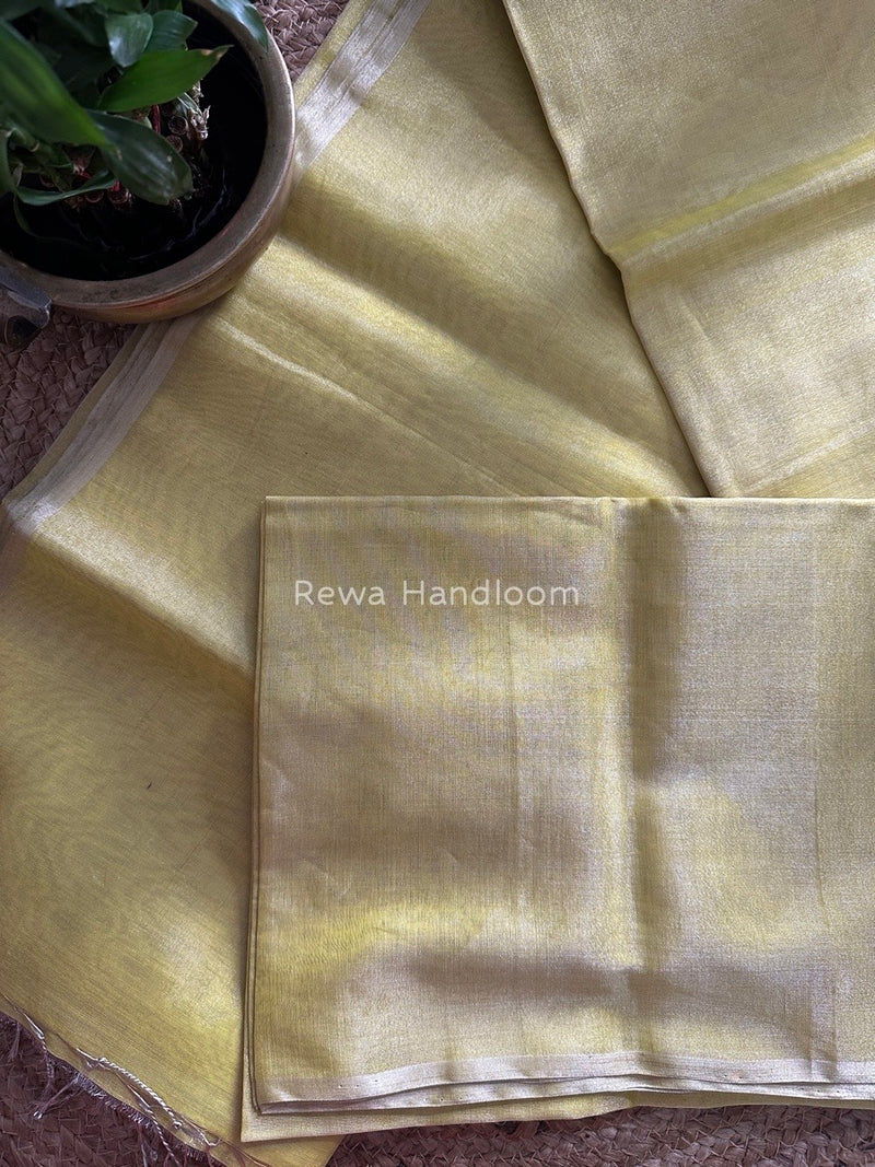 Maheshwari Lemon Yellow Silver Tissue Saree TSS010