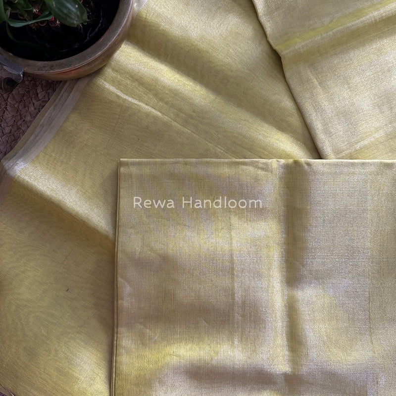 Maheshwari Lemon Yellow Silver Tissue Saree TSS010