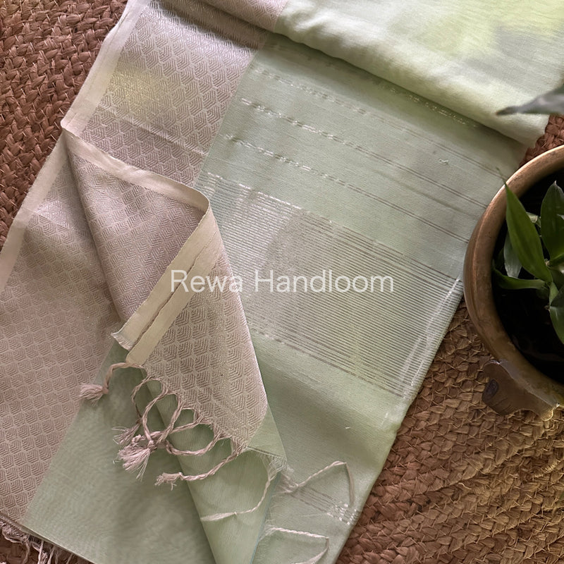 Maheshwari Light Pista Green Silver Zari Saree SGB22