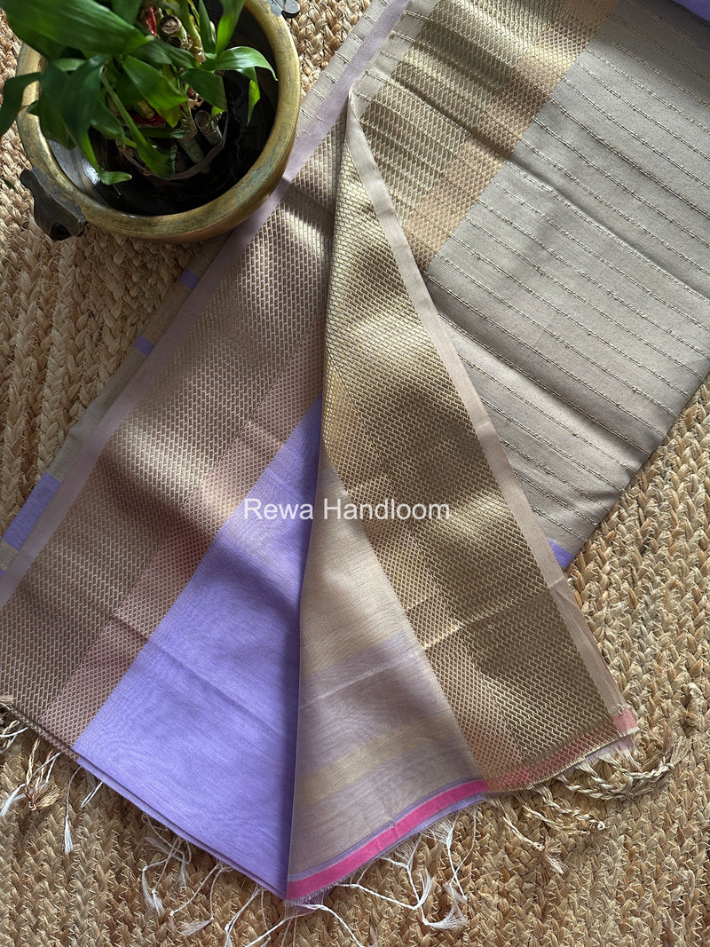 Maheshwari Lavender Resham Thread Border Saree RTS082