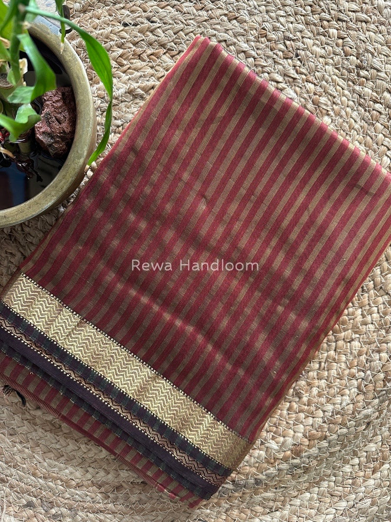 Maheshwari Brown Tissue Silk Saree TZLS016