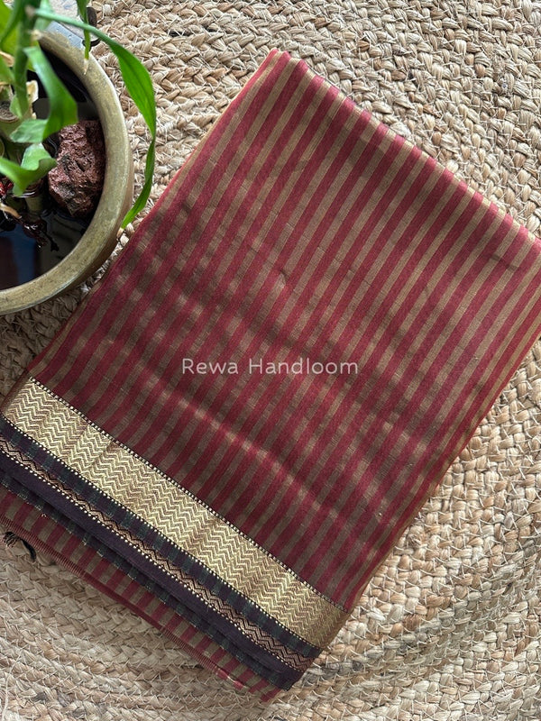 Maheshwari Brown Tissue Silk Saree TZLS016