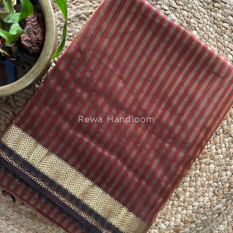 Maheshwari Brown Tissue Silk Saree TZLS016