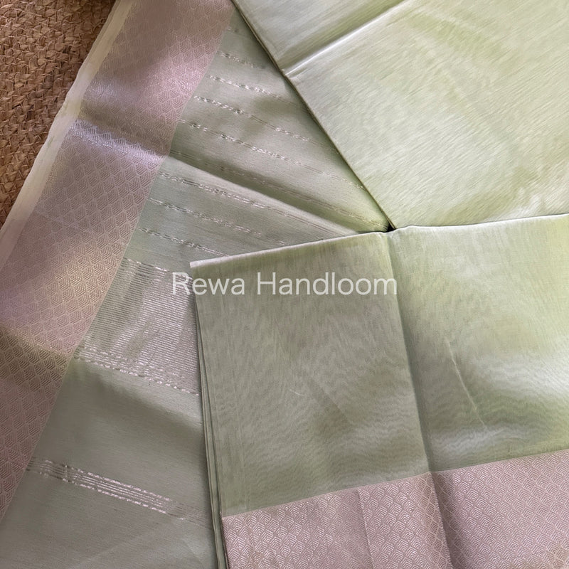 Maheshwari Light Pista Green Silver Zari Saree SGB22