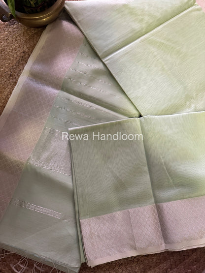 Maheshwari Light Pista Green Silver Zari Saree SGB22