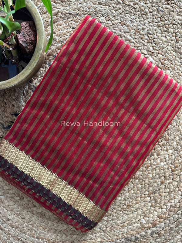 Maheshwari Red Tissue Silk Saree TZLS017
