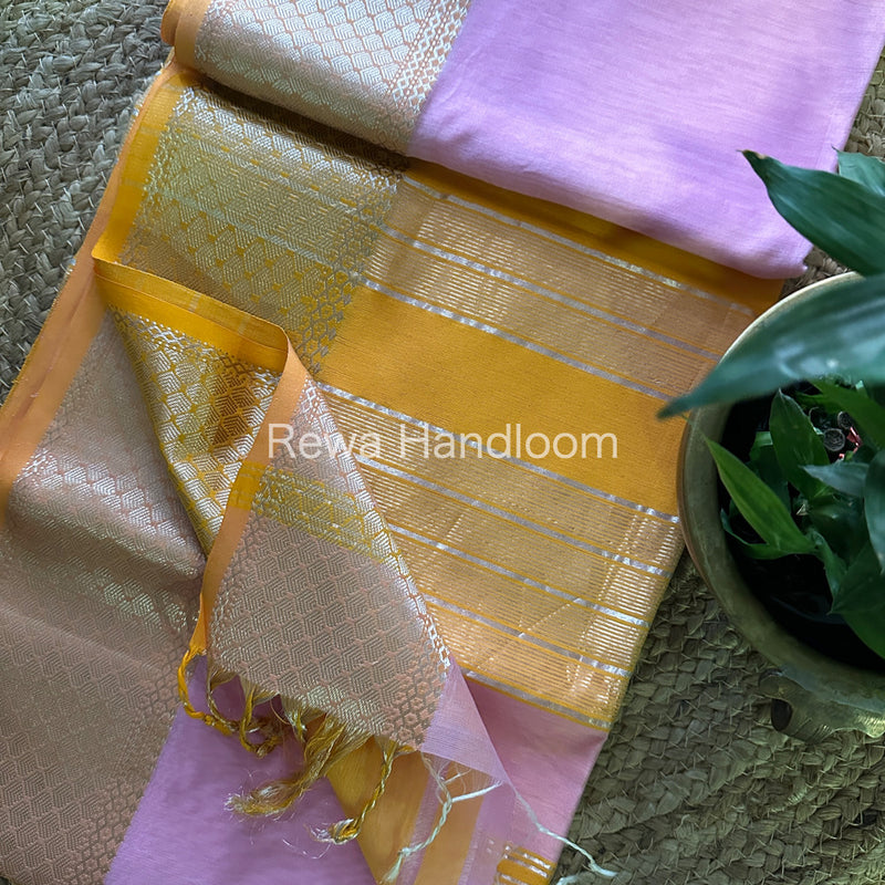 Maheshwari Lavendar Silver Zari Saree SGB19