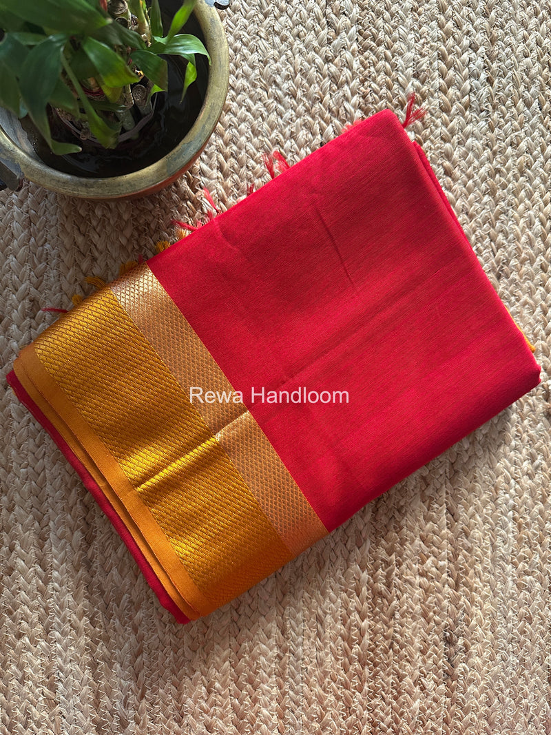 Maheshwari Red Resham Thread Border Saree RTS087