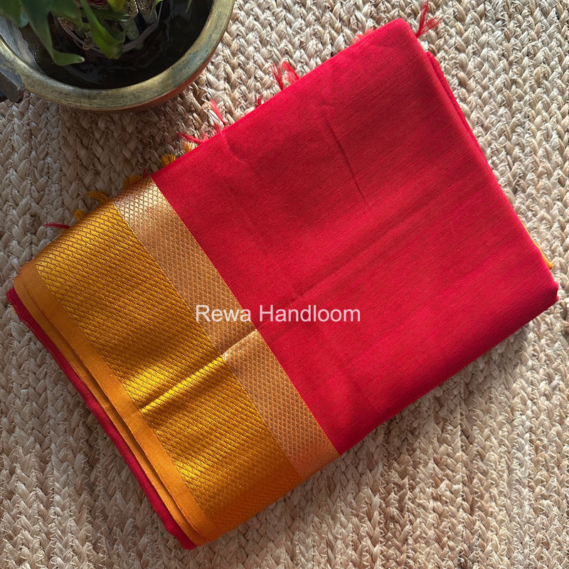 Maheshwari Red Resham Thread Border Saree RTS087