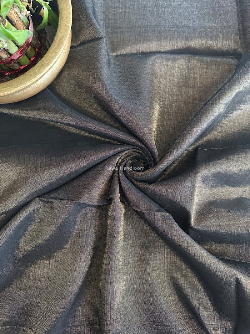 Maheshwari Black Tissue Silk Fabric 2.5 meters Cut - FBT021