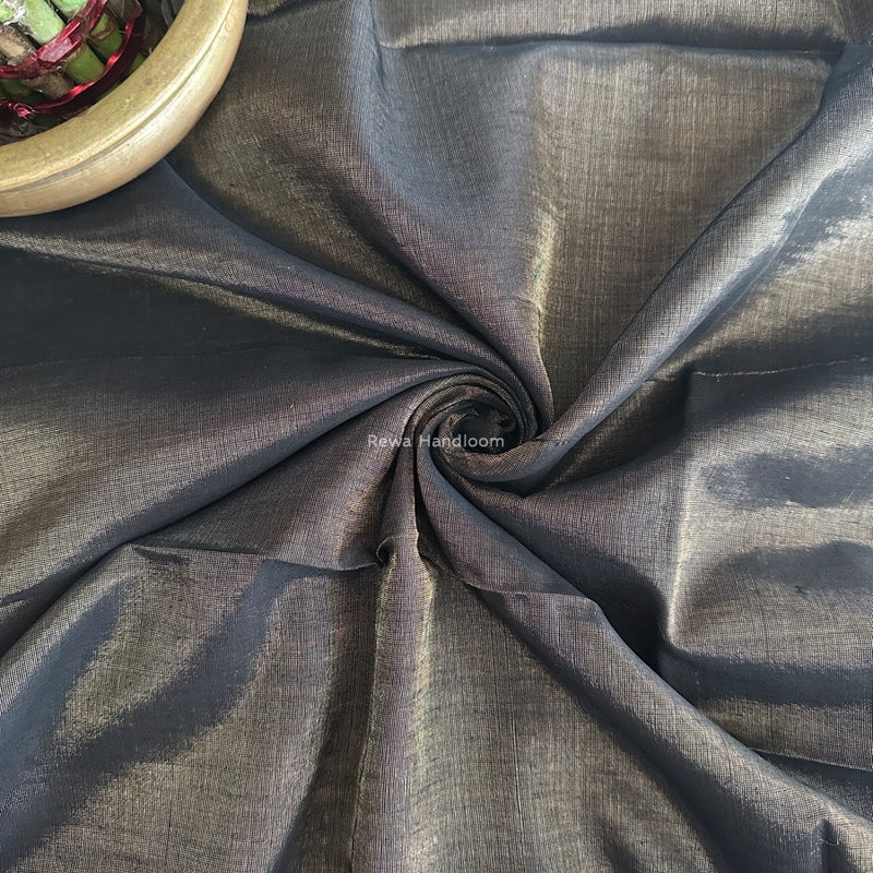 Maheshwari Black Tissue Silk Fabric 2.5 meters Cut - FBT021