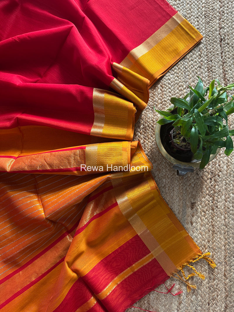 Maheshwari Red Resham Thread Border Saree RTS087