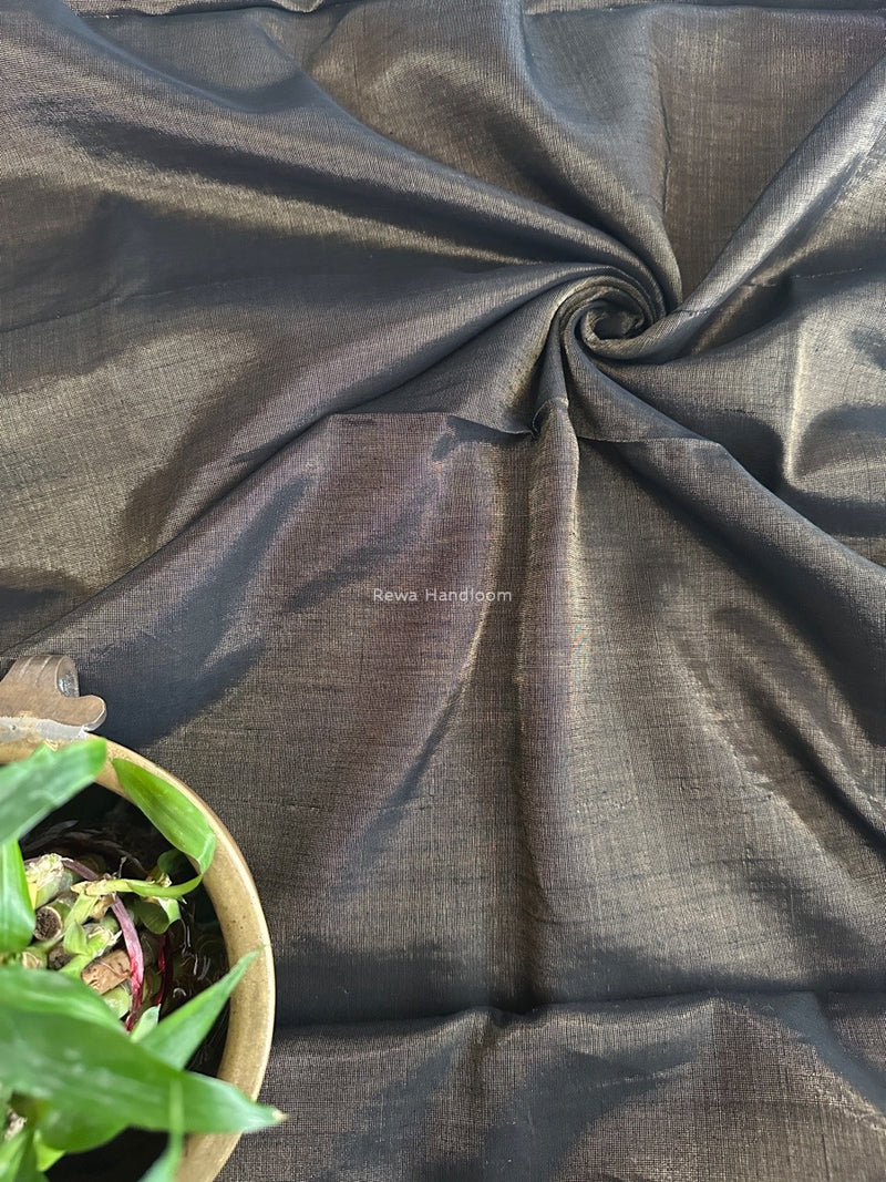Maheshwari Black Tissue Silk Fabric 2.5 meters Cut - FBT021