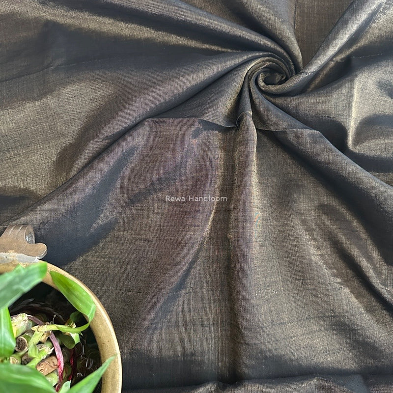 Maheshwari Black Tissue Silk Fabric 2.5 meters Cut - FBT021