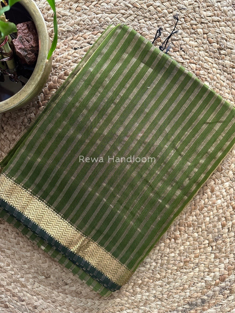 Maheshwari Mehendi Green Tissue Silk Saree TZLS019