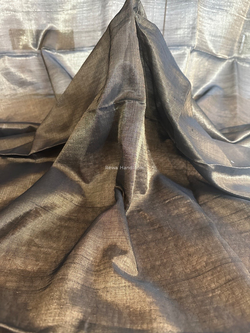 Maheshwari Black Tissue Silk Fabric 2.5 meters Cut - FBT021