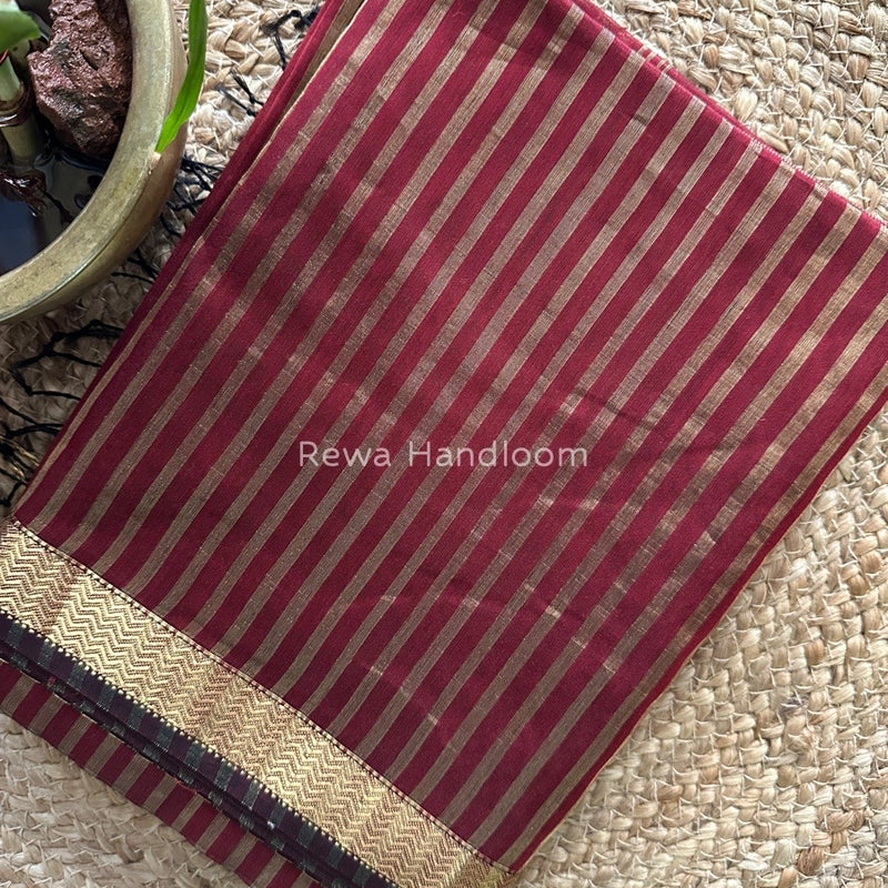 Maheshwari Dark Maroon Tissue Silk Saree TZLS020