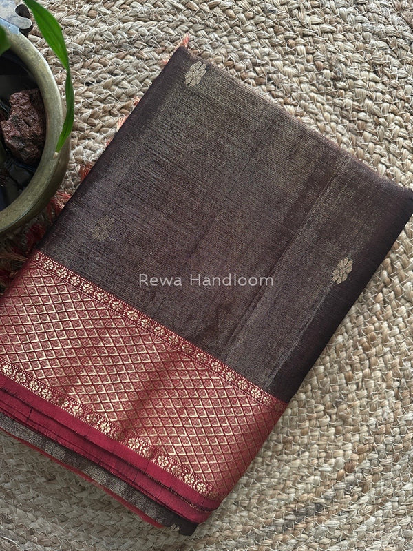 Maheshwari Brown Tissue Butti Saree TBBS070