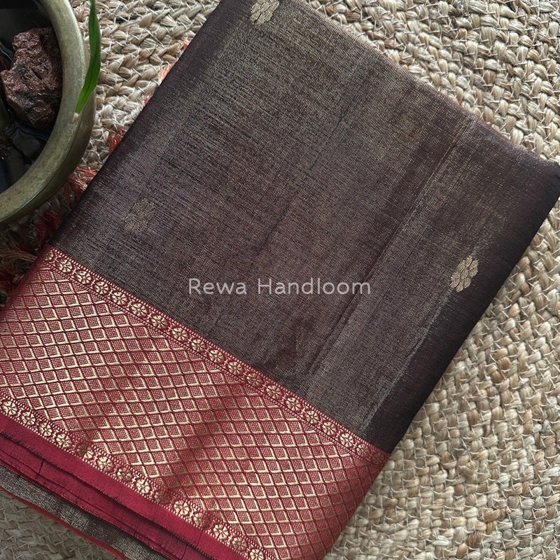 Maheshwari Brown Tissue Butti Saree TBBS070