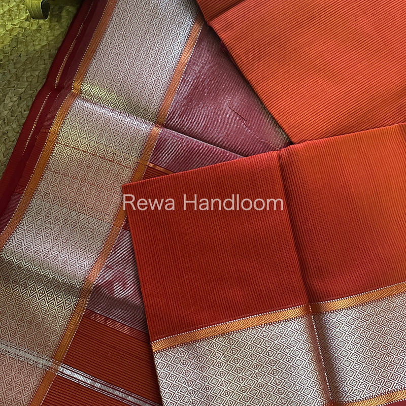 Maheshwari Orange Silver Zari Saree SGB13