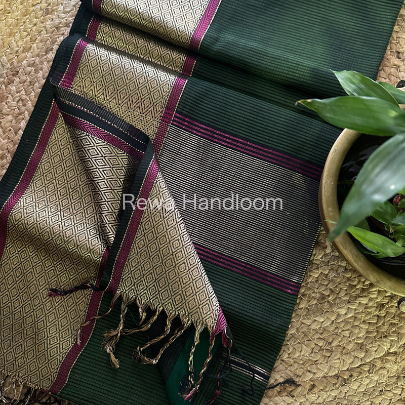 Maheshwari Green Silk Saree-SGB12