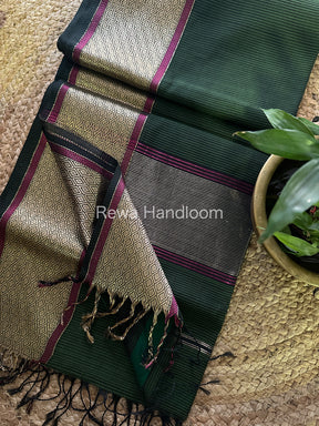 Maheshwari Green Silk Saree-SGB12