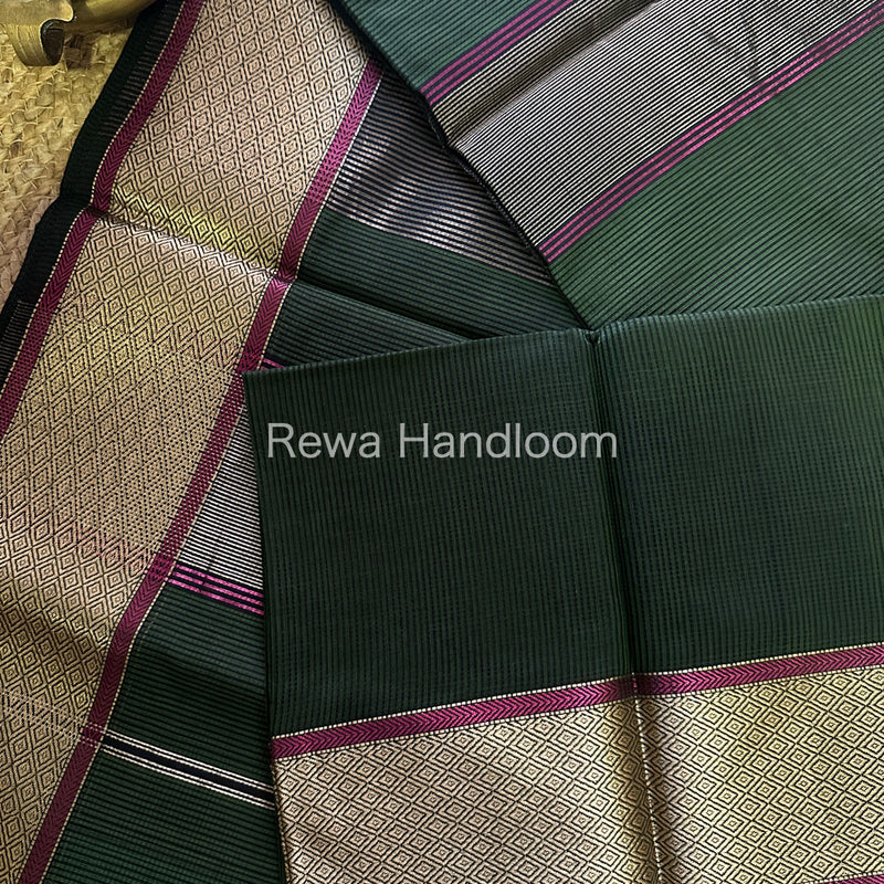 Maheshwari Green Silk Saree-SGB12