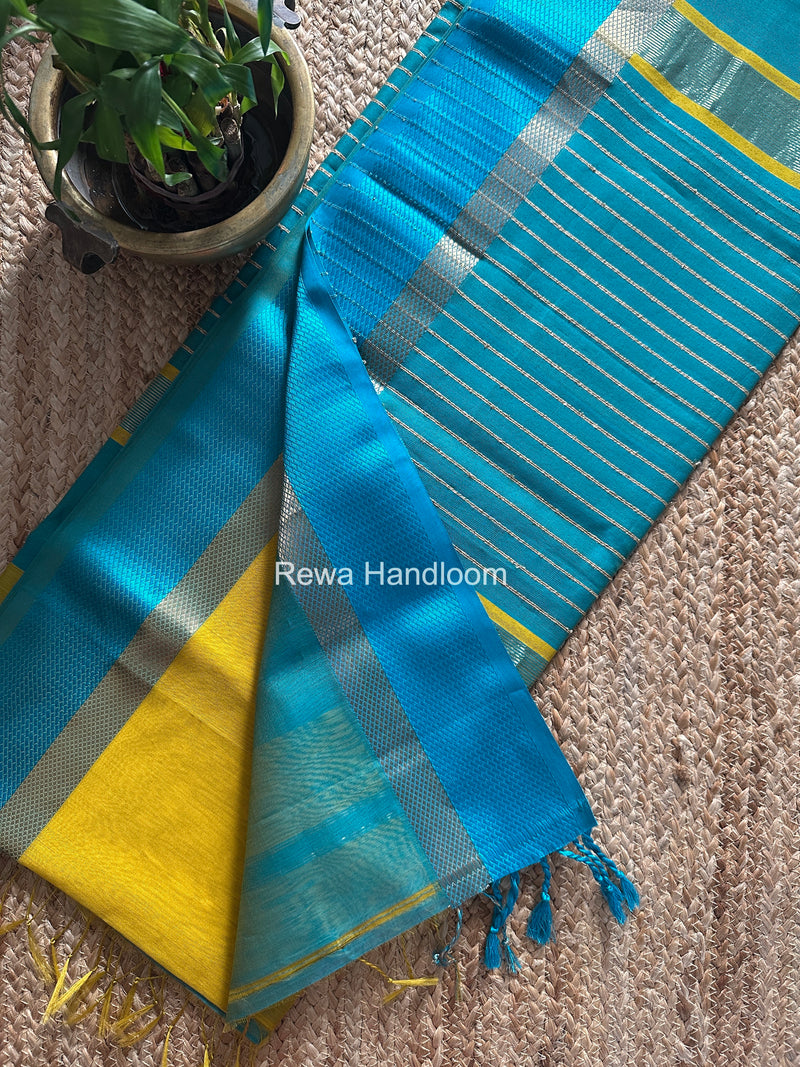 Maheshwari Yellow Resham Thread Border Saree RTS085
