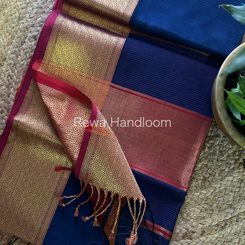 Maheshwari Blue Silk Saree-SGB09