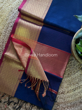 Maheshwari Blue Silk Saree-SGB09