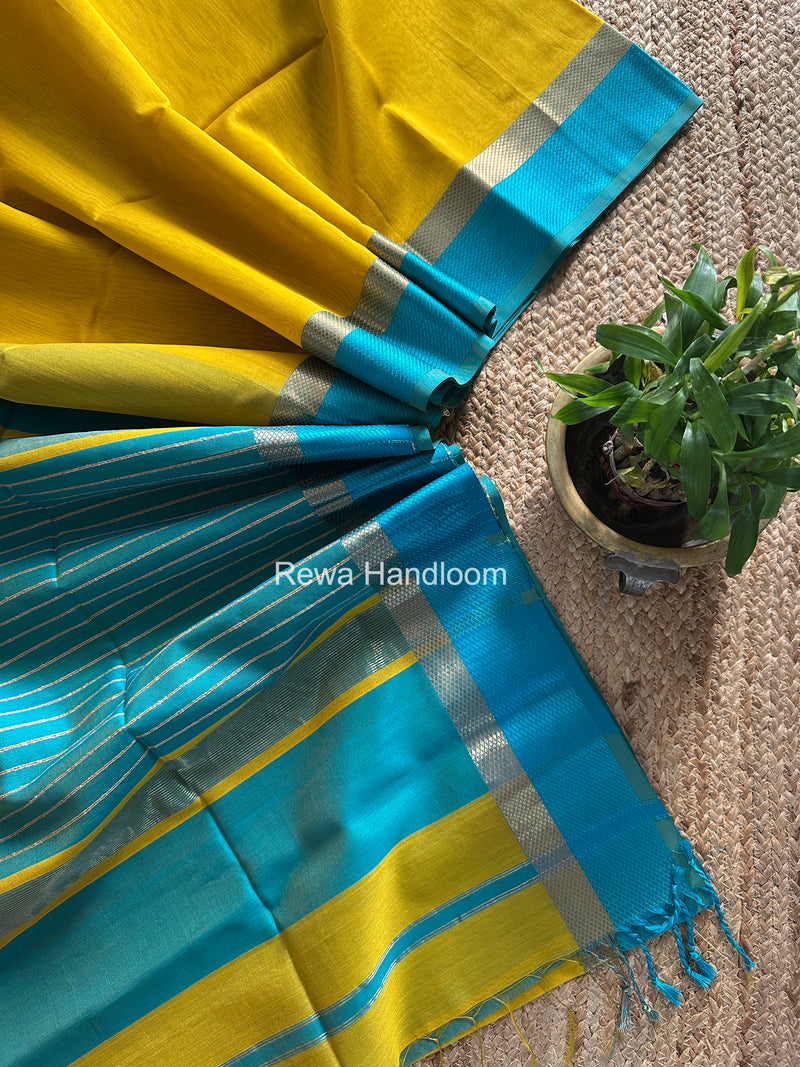 Maheshwari Yellow Resham Thread Border Saree RTS085