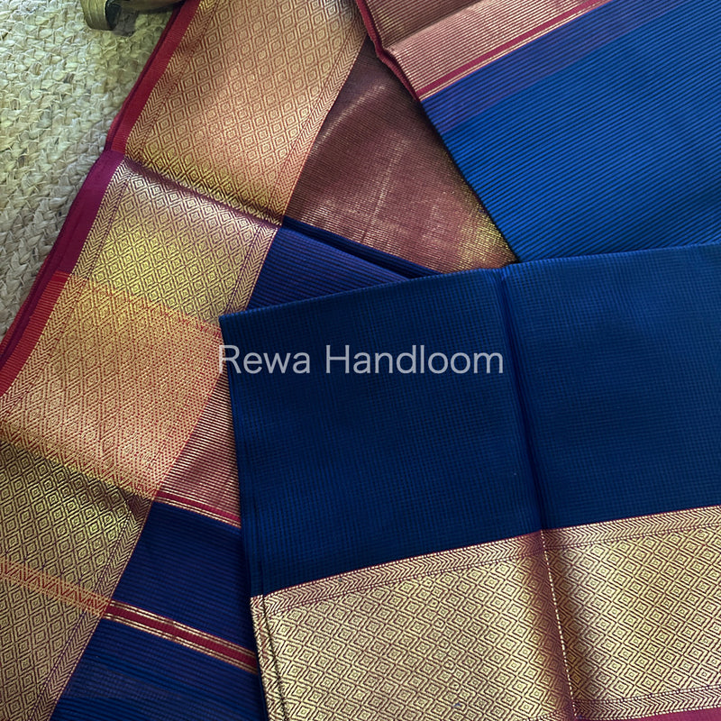 Maheshwari Blue Silk Saree-SGB09