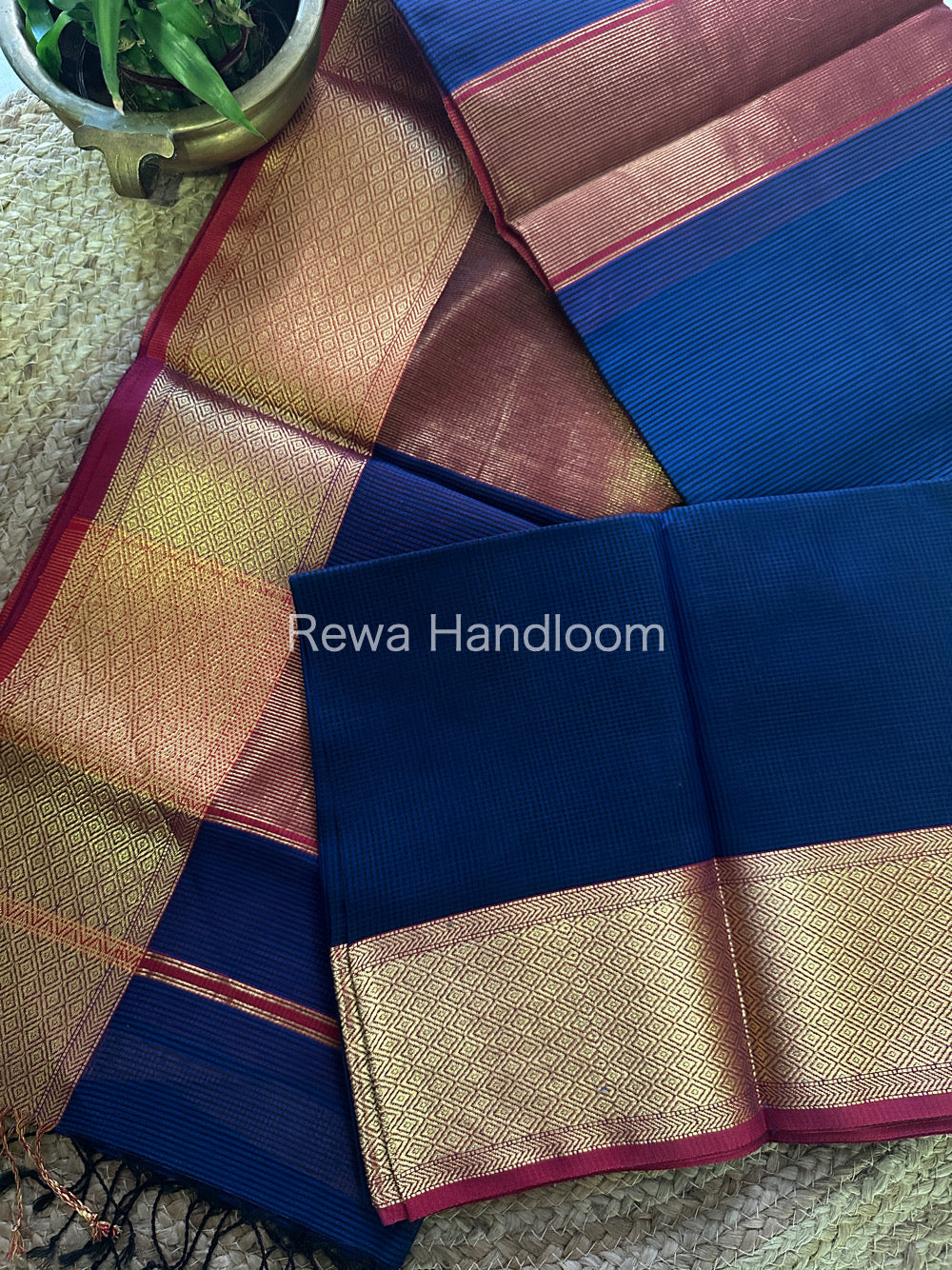 Maheshwari Blue Silk Saree-SGB09