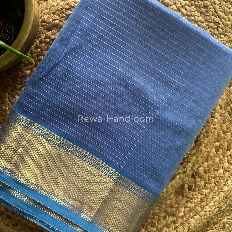 Maheshwari Sea Blue Zari Checks Saree ZCHX179