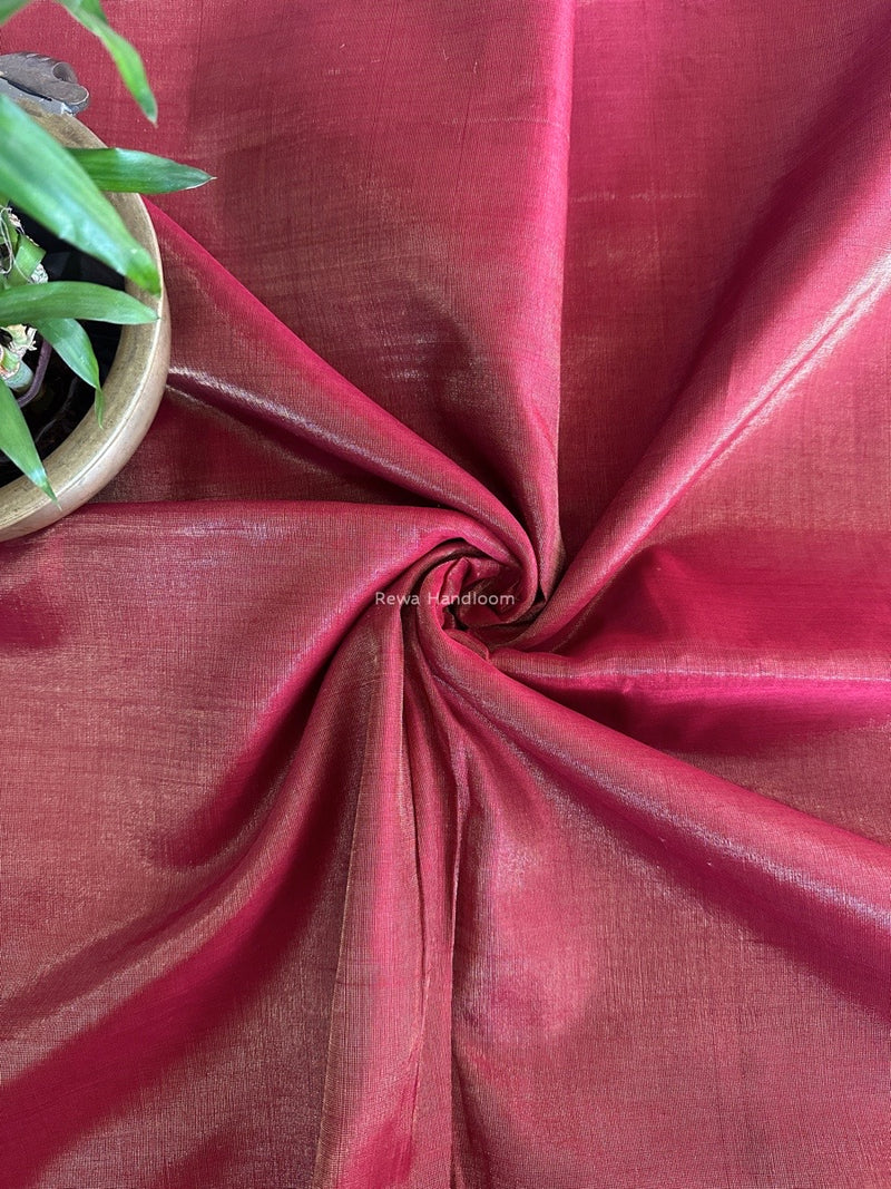 Maheshwari Maroon Tissue Silk Fabric 2.5 meters Cut - FBT06