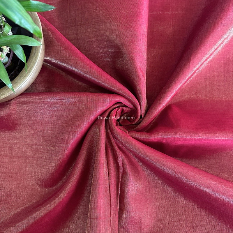 Maheshwari Maroon Tissue Silk Fabric 2.5 meters Cut - FBT06